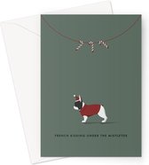 Hound & Herringbone - Zwarte Piebald Franse Bulldog Kerstkaart - Black Piebald French Bulldog Festive Greeting Card