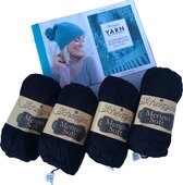 Haakpakket Scheepjes Merino Soft 4 bollen met Yarn patroon muts zwart