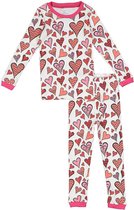 Elowel - Meisjes Pyjama 2 Delig, 100% Katoen, Comfortabel, Slim fit Broek | 7 Jaar | Hearts - Pink