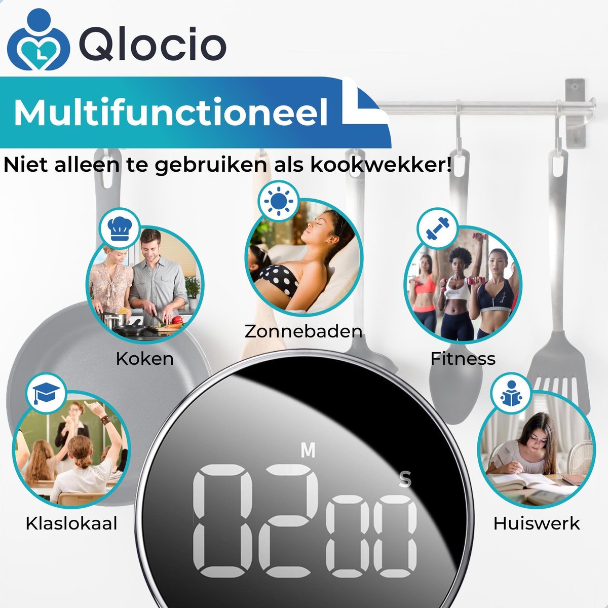 Groot scherm, digitale keukentimer, magnetische stopwatch, timer voor bakken, keuken, studie, trainingstraining, count-up- en countdown-klok (wit