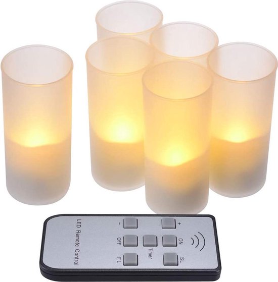 Bougies LED Horeca - Rechargeables - 18-20 heures - 6 pièces - 40 / 45mm -  Avec minuterie