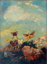 Vlinders, Odilon Redon, 1910 op canvas, afmetingen van dit schilderij zijn 60 X 90 CM