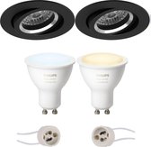 LED Spot Set GU10 - White Ambiance - Bluetooth - Pragmi Aerony Pro - Inbouw Rond - Mat Zwart - Kantelbaar - Ø82mm
