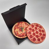 6 rubberen onderzetters met 6 verschillende soorten pizza - diner, tafelen, dineren, rubber, viltjes, pizzeria