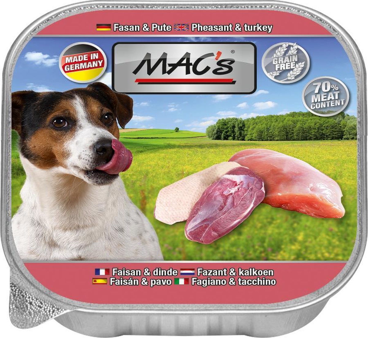 MAC's Hondenvoer Natvoer Vleeskuipje - 70% Fazant & Kalkoen - 11 x 150 g