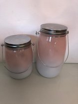 Roze /Witte potten met licht - set van 2 stuks