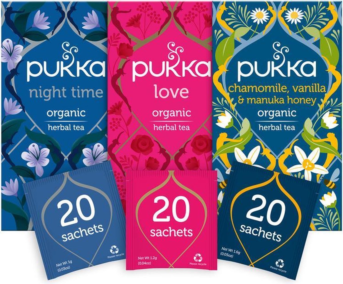 Pukka Relax Thee Bundel, 3 blends biologische kruiden thee voor ontspanning (3 x 20 zakjes)