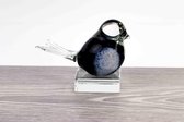 Mini Urn Vogel zwart wit op kristallen Sokkel Loranto Glas