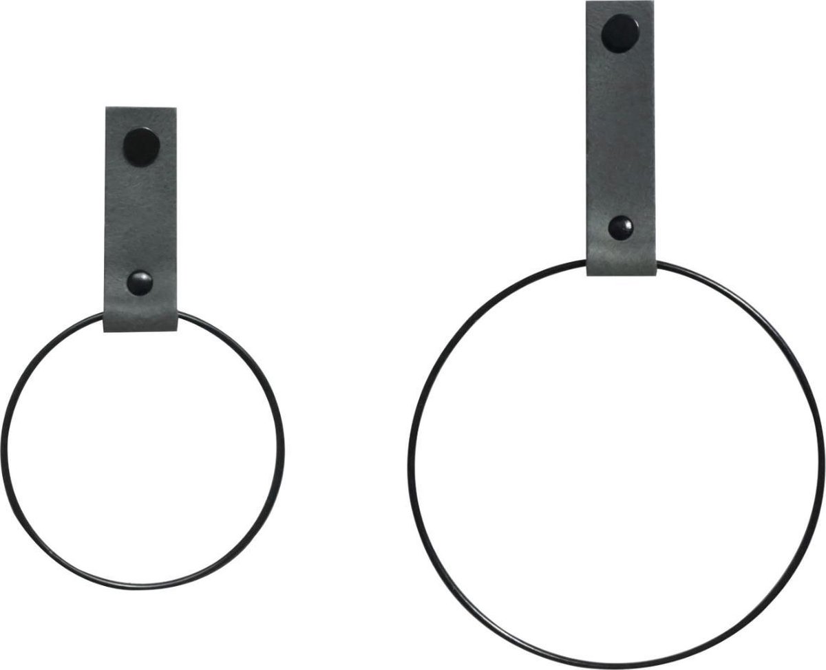 SETPRIJS! 2x Leren Handdoekring | VINTAGE GREY - maat S + M (handdoekhanger - handdoekhaakje)