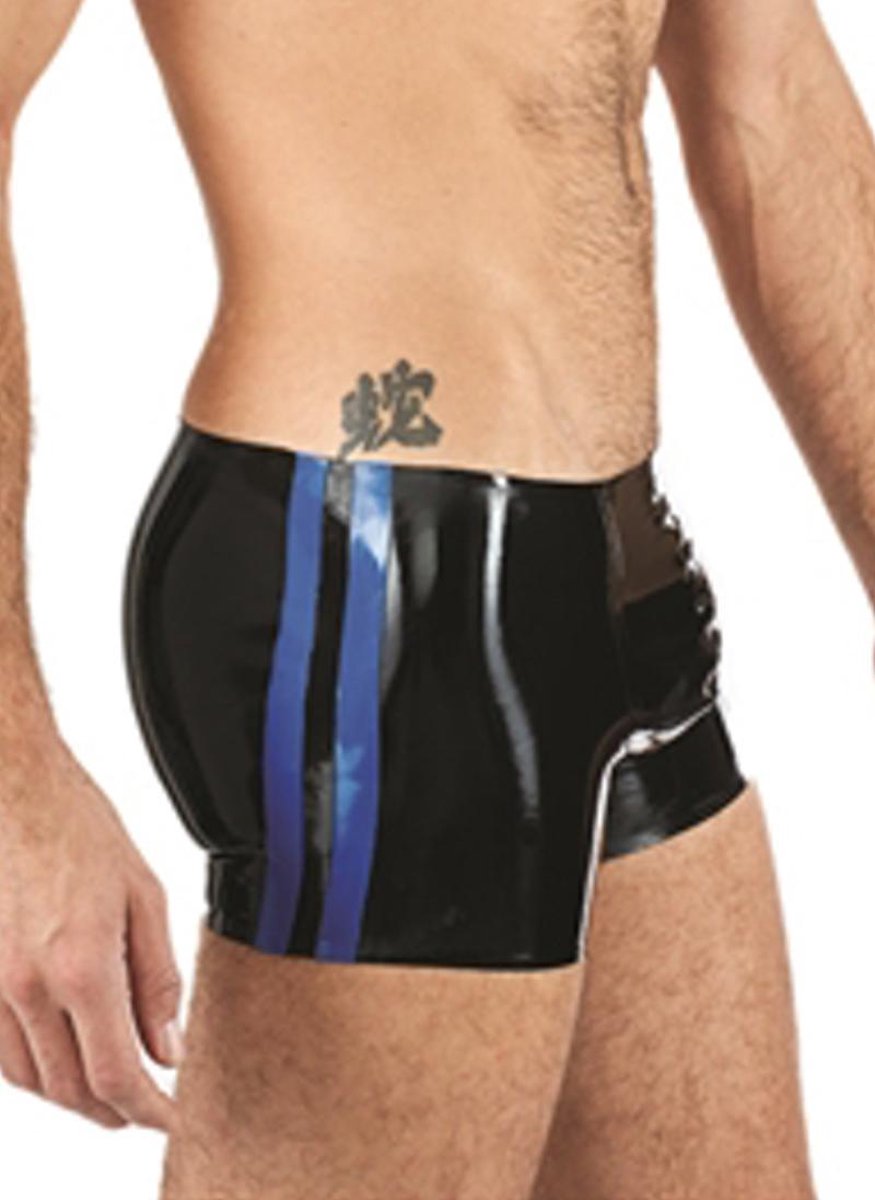 Mister B Rubber Trunks zwart met blauwe bies small