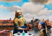 Grappige Vermeer corona ansichtkaarten - set van 8 stuks (4x2) - Meisje met de Parel en Melkmeisje