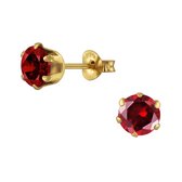 Joy|S - Zilveren 6 mm oorknoppen - rond - zirkonia - rood - 14k goudplating
