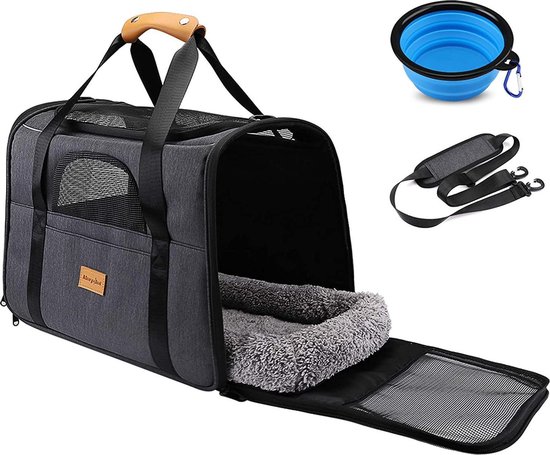 Hondentas, puppytas, draagtas voor kleine en middelgrote hond, kat, M, tot 8 kg, tas voor onderweg, hondendrager met karabijnhaak, transporttas, olijfgroen