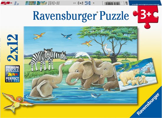 Ravensburger puzzel Jonge dieren uit de hele wereld - 2 x 12 stukjes