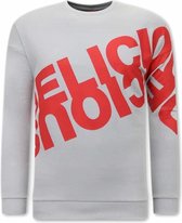Heren Sweater met Print - Creme / Grijs