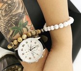 Kralen armband met magneet - vrienden - relatie - love - distance bracelet - 0.8 cm - bruin / wit - 2 stuks