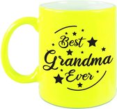 Best Grandma Ever cadeau koffiemok / theebeker neon geel 330 ml