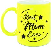 Best Mom Ever cadeau koffiemok / theebeker neon geel 330 ml