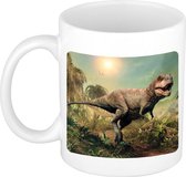 Dieren foto mok stoere t-rex dinosaurus - dinosaurussen beker wit 300 ml