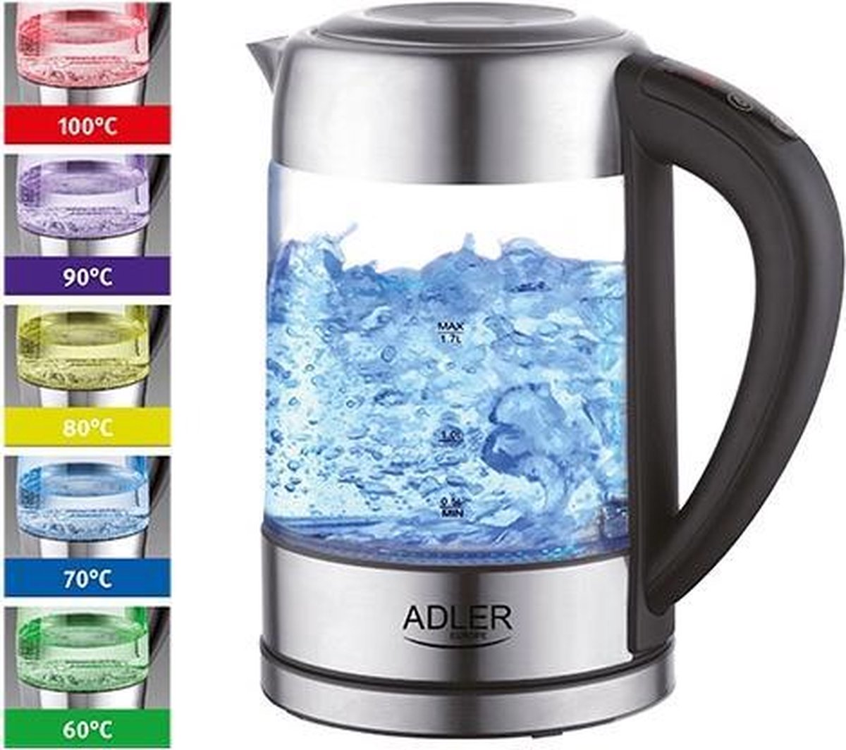Top Choice - Waterkoker met temperatuur controle - 60-100 graden - 1.7 liter - verschillende kleuren led