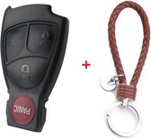 Clé de voiture 3 boutons + boîtier de clé intelligente panique adapté à la clé Mercedes / Classe C / Classe E / CL / SL / CLK / SLK / Sprinter / Vito / Mercedes + porte-clés en cuir PU marron tressé.