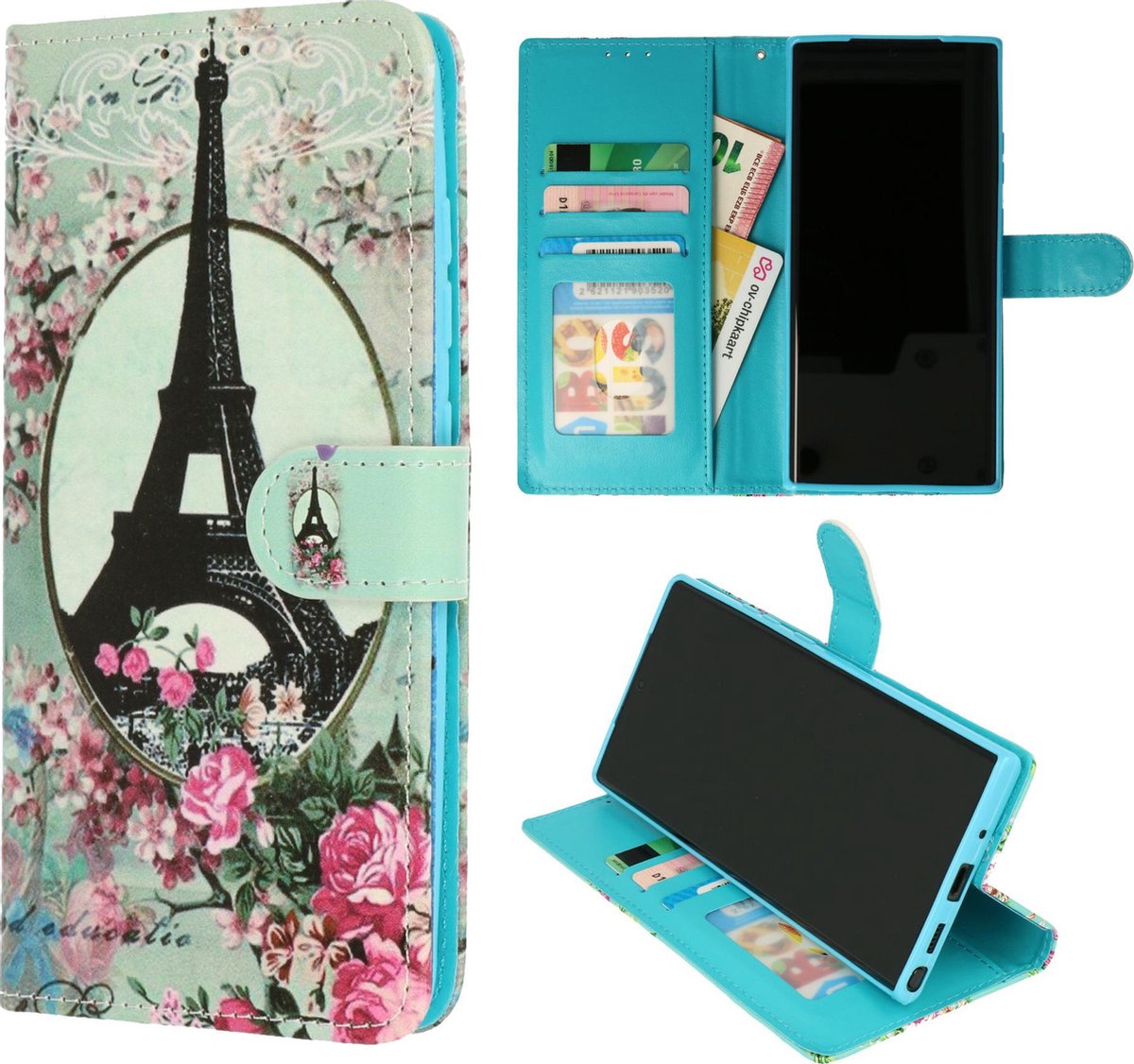 HB Hoesje Geschikt voor Samsung Galaxy S21 Plus met Print - Portemonnee Book Case - Kaarthouder & Magneetlipje - Eiffeltoren