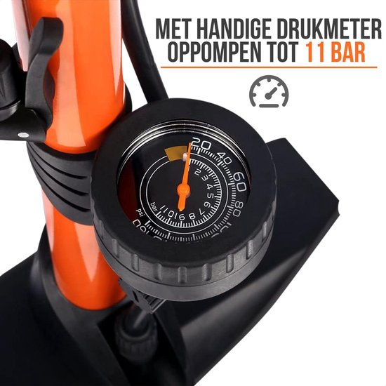 Strex Fietspomp - Drukmeter - 11 Bar - Bal pomp - Oranje van Strex — afbeelding 2