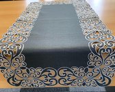 Tafelkleed serie - Donker grijs met geborduurde sier rand - Hart - Loper 85 cm