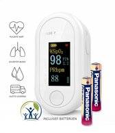 Saturatiemeter - Oximeter - Zuurstofmeter - Inclusief batterijen - Wit - Hartslagmeter - Saturatiemeters