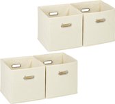 Relaxdays 4 x opbergbox stof - opvouwbaar - opbergmand - 30 cm - kast organizer – beige