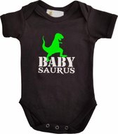 Zwarte romper met "Baby Saurus" - maat 74/80 - babyshower, zwanger, cadeautje, kraamcadeau, grappig, geschenk, baby, tekst, bodieke