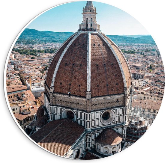 Forex Wandcirkel - Kathedraal van Florence van Bovenaf - Italië - 20x20cm Foto op Wandcirkel (met ophangsysteem)
