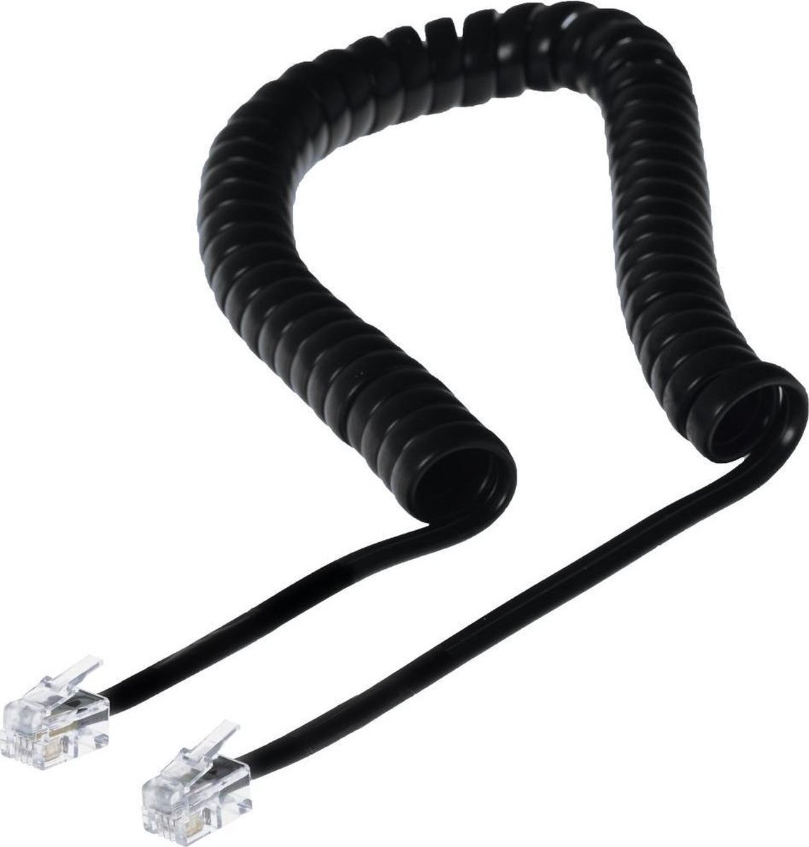 Telefoonkabel met ontangler, zwart RJ9 4P4C telefoon-oordopjes, spiraalkabel (3 m Uncoiled / 0,5 m coiled) zwart, 360 graden anti-klitten, telefoonkabel voor vaste telefoon van thuiskantoor