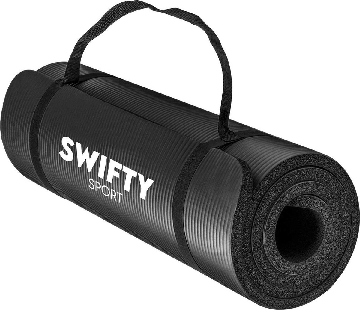 Swifty Sport Fitnessmat Inclusief draagtas en extra draagriem - 183 cm x 61 cm x 1,5 cm - anti slip - Zwart - Swifty