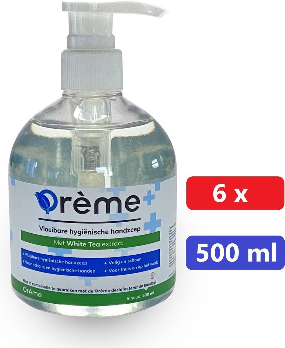 Qrème | Vloeibare handzeep 500 ml - met pompje ✓ Voorkom uitgedroogde handen ✓ Voor gevoelige handen (6 stuks)