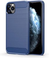 Carbon Case Flexibele Cover TPU Case for iPhone 11 Pro Blauw