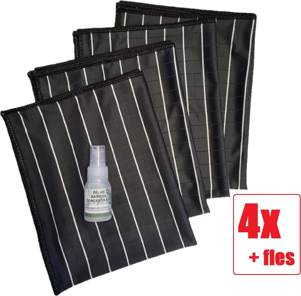 Goedkoopste Bamboe Glasdoek - Glasdoeken - Microvezeldoek - Schoonmaakdoek - Droogdoek - Zeem - Ramendoek - Keukendoek - Wonderdoek - Streeploos schoonmaken - 4 STUKS Zwart Bamboe Concentraat