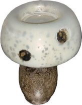 Waxinelichtjeshouder paddenstoel zilver stip 15 cm