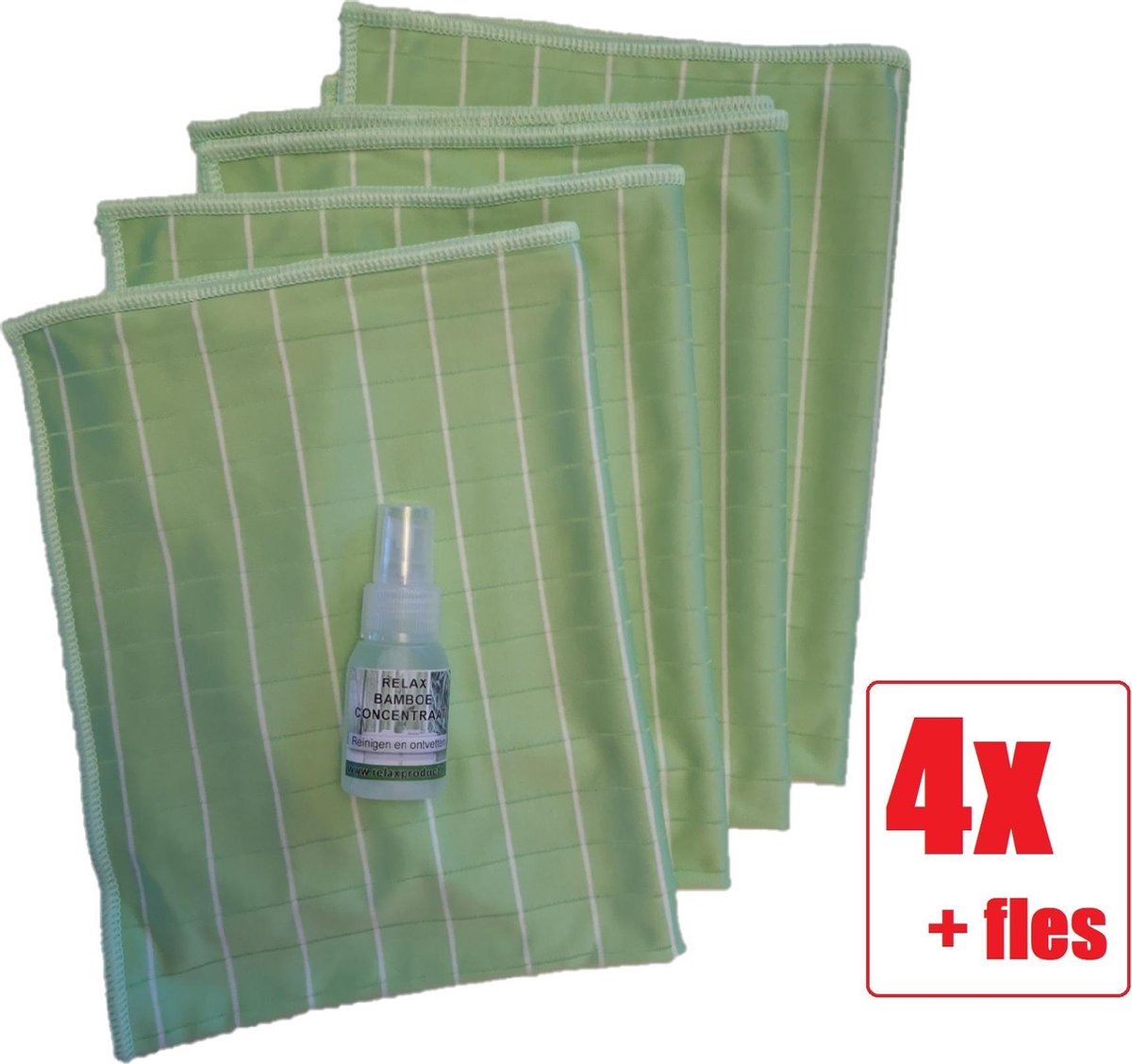Goedkoopste Bamboe Glasdoek - Glasdoeken - Microvezeldoek - Schoonmaakdoek - Droogdoek - Zeem - Ramendoek - Keukendoek - Wonderdoek - Streeploos schoonmaken - 4 STUKS GROEN Relax Bamboe Concentraat