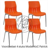 (Set van 4 stuks) Kantinestoel Patrick oranje met grijs onderstel. Stapelstoel kuipstoel vergaderstoel tuinstoel kantine stoel stapel stoel kantinestoelen stapelstoelen kuipstoelen