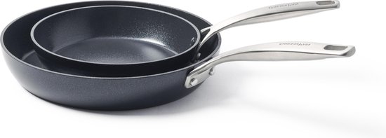 Set De 2 Poêles GreenPan Copenhagen - 20 Cm Et 28 Cm, Revêtement Céramique Antiadhésif - Compatible Lave-vaisselle, Couleur Noir