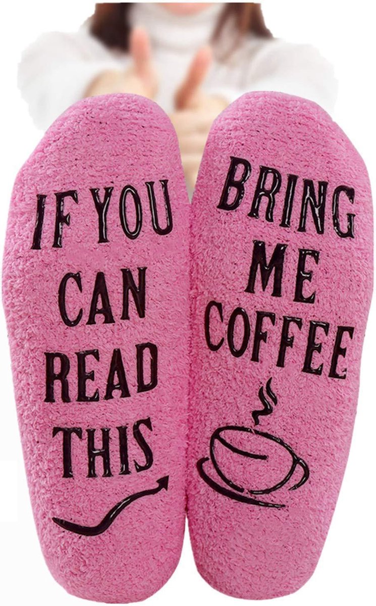 Fluffy Koffie Sokken - Huissokken - dames - one size - anti slip - Cadeau voor haar - grappig - Hous