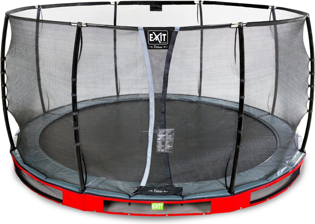 EXIT Elegant Premium inground trampoline ø427cm met Deluxe veiligheidsnet - rood