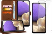 Samsung A32 Hoesje en Samsung A32 Screenprotector - Samsung Galaxy A32 5G Hoesje Book Case Leer Wallet Bruin + Screen Protector Glas