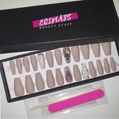 ecinaJs - Press on nails -  Plaknagels - Nepnagels - Nude glitter Chrystall - 24 stuks