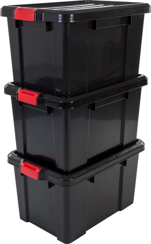 IRIS Powerbox Opbergbox - 50L - 3 stuks - Zwart/Rood