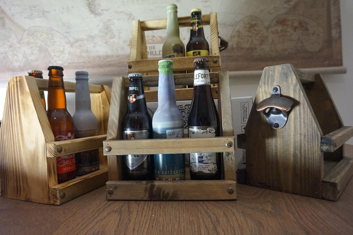 Bieropener met houten kist mancave decoratie bierpakket cadeau