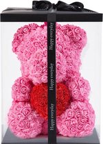 Teddy Beer - Rozen voor Moederdag | Bloemen |Valentijn | Valentijnsdag |Liefde | Roze | 40CM | Babyshower | Baby | Geboorte | Meisje | Groot formaat