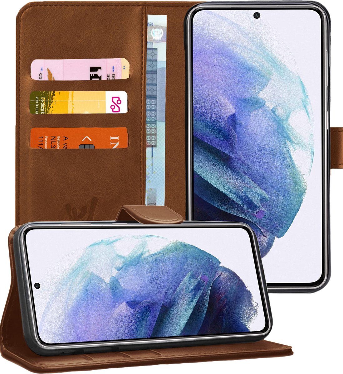 Hoesje geschikt voor Samsung Galaxy S21 Plus - Book Case Kunstleer Pasjeshouder Bruin