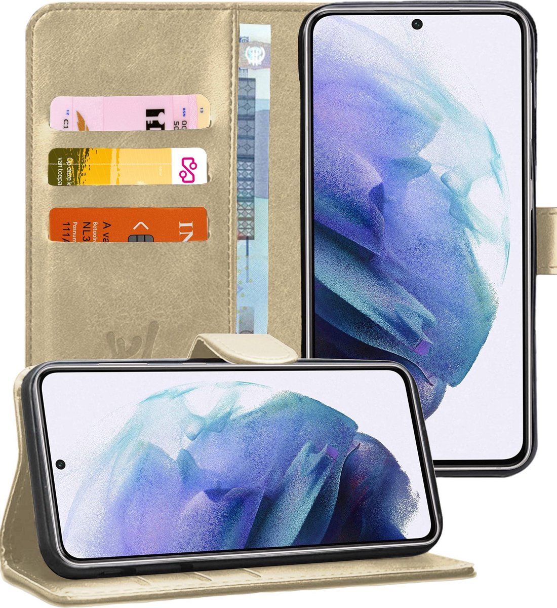 Hoesje geschikt voor Samsung S21 Plus - Book Case Kunstleer Wallet - Goud